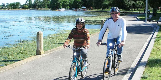 Orr and Tim enjoying the view at Lake Wendoure in Ballarat